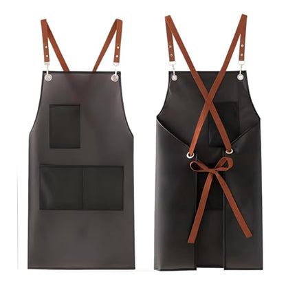 2 Pack Waterproof Translucent Apron with Large Pockets,Cross Back Apron Cooking Apron for Dishwashing,Cleaning Fish, - color: Black&white