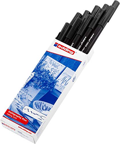 edding 1255 Calligraphy Pen - Black - Box of 10 - Calligraphy Nib 5 mm - Fibre Pen for Paper, Wood, Terracotta, Canvas - Hand Lettering, Bullet journals, Thank You Cards, Calligraphy Books - color: 11: 10 Pens - Black