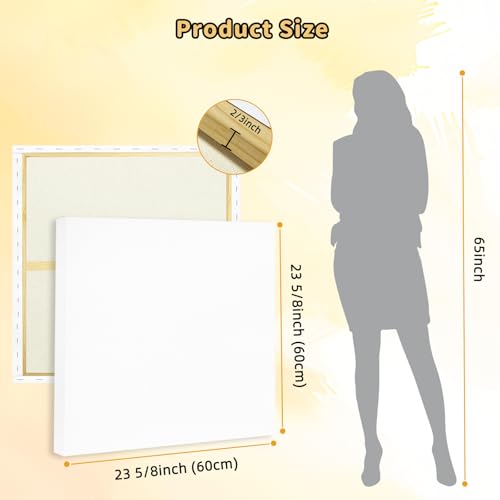 4-Pack 24x24 Square Stretched Canvas Cotton for Oil & Acrylic (60 x 60 cm) | 60x60cm, 380gsm 100% cotton, triple acid-free gesso, no bleed warp resistant, for oil, acrylic, mixed media - size: 4PK - 24"x24"