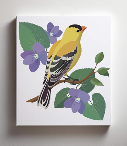 CraftLab Wild Birds Paint by Numbers Kit for Adults Teens Beginners, DIY Painting Accessories, Brushes Acrylic Paints, Stretched Canvas 10 x 12 inch Gift (Goldfinch & Violets) - color: Goldfinch & Violets
