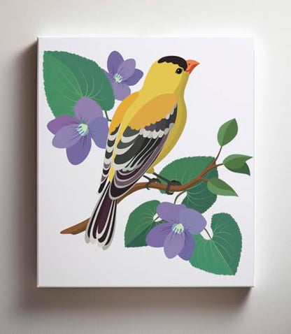 CraftLab Wild Birds Paint by Numbers Kit for Adults Teens Beginners, DIY Painting Accessories, Brushes Acrylic Paints, Stretched Canvas 10 x 12 inch Gift (Goldfinch & Violets) - color: Goldfinch & Violets