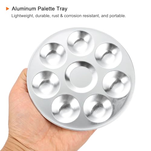 HARFINGTON Aluminum Round Paint Mixing Palette Tray 4.7" 7 Wells for Acrylic Oil Watercolor Artist DIY Painting