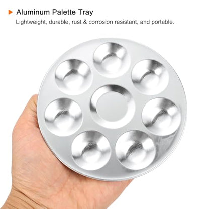 HARFINGTON Aluminum Round Paint Mixing Palette Tray 4.7" 7 Wells for Acrylic Oil Watercolor Artist DIY Painting