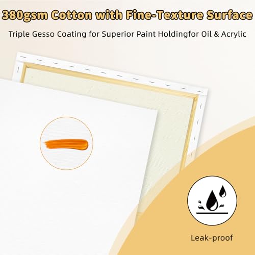 4-Pack 24x24 Square Stretched Canvas Cotton for Oil & Acrylic (60 x 60 cm) | 60x60cm, 380gsm 100% cotton, triple acid-free gesso, no bleed warp resistant, for oil, acrylic, mixed media - size: 4PK - 24"x24"