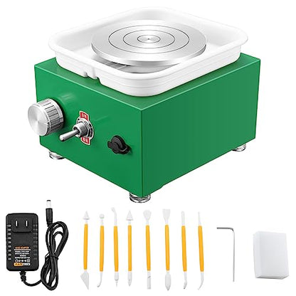 Mini Pottery Wheel Machine for Adults & Beginners, 2 Turntables (3.94" & 2.56") | 0-2000 RPM Adjustable Speed Pottery Machine Removable Splash Tray Ceramic Making Kit Includes 8 Sculpting Tools - color: Green