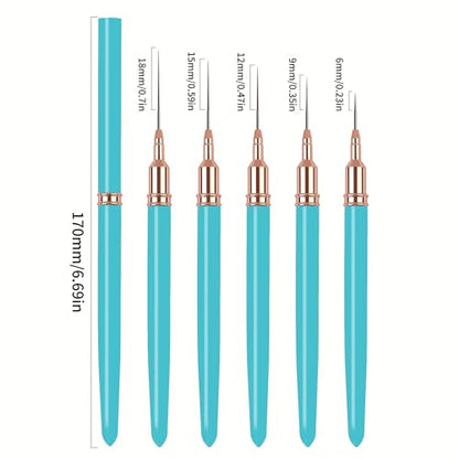 5PCS Liner Brushes for Nails, Nail Art Liner Brushes Set, 6/9/12/15/18mm Thin Detail Brush for Long Lines & Fine Drawing, UV Gel Polish Painting Nail Design Tools - Blue - color: Blue