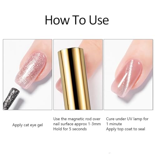 Cat Eye Nail Magnet Gel Nail Polish Magnetic Cylindrical Strong Magnet Stick Cat Eye Nail Art Magnet 3d Cat Eye Magnetic Nail Polish Tool Double Headed Magnet for Nails Salon (Gold) - color: Style 3