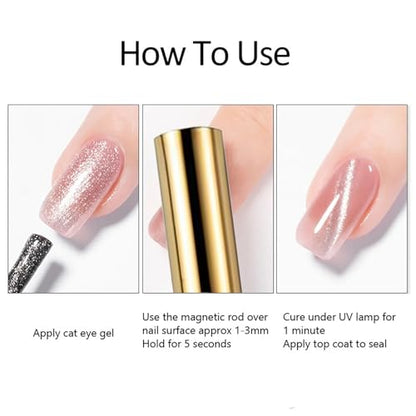 Cat Eye Nail Magnet Gel Nail Polish Magnetic Cylindrical Strong Magnet Stick Cat Eye Nail Art Magnet 3d Cat Eye Magnetic Nail Polish Tool Double Headed Magnet for Nails Salon (Gold) - color: Style 3