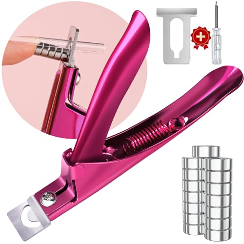 Violet Red Premium Adjustable Nail Clippers with Magnets Sizers for Acrylic Nails, Stainless Steel Nail Cutter Trimmer for Artificial Fake False Tips Manicure Sharp Blade Clip Tool for Salon Beauty - color: Violet Red With Magnets