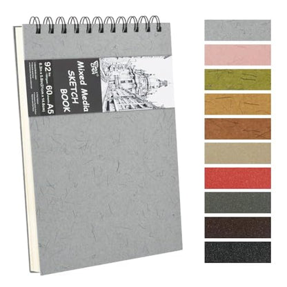 8.3x5.8 Sketch Book, Top Spiral Bound Sketch Pad, 60sheets 92lb/150gsm Nature White Paper, Acid-Free Mixed Media Paper for Painting, Dawing & Art Supplies. N-Grey - color: TopSpiral-NatureWhite-Grey