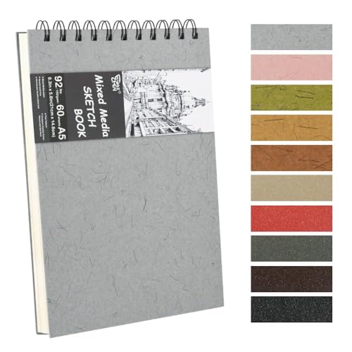 8.3x5.8 Sketch Book, Top Spiral Bound Sketch Pad, 60sheets 92lb/150gsm Nature White Paper, Acid-Free Mixed Media Paper for Painting, Dawing & Art Supplies. N-Grey - color: TopSpiral-NatureWhite-Grey