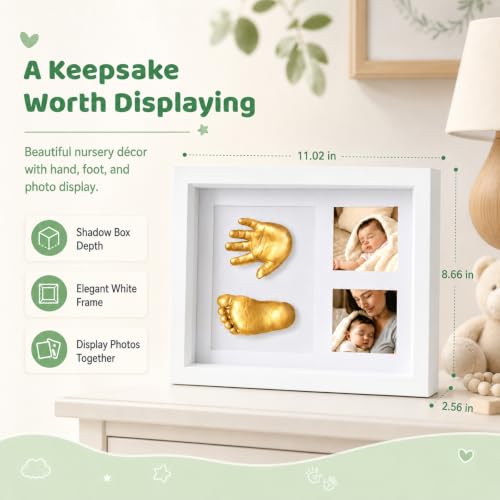 Noosuna Baby Hand and Foot Casting Kit with Shadow Box Frame(11x9 Inch), Baby Foot Casting Kit Ideal for Baby Keepsakes, Baby Shower, Newborn Gifts, Perfect First Birthday