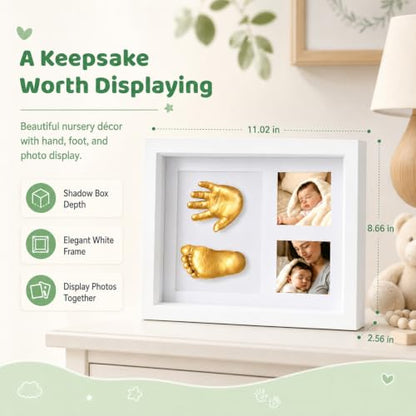 Noosuna Baby Hand and Foot Casting Kit with Shadow Box Frame(11x9 Inch), Baby Foot Casting Kit Ideal for Baby Keepsakes, Baby Shower, Newborn Gifts, Perfect First Birthday