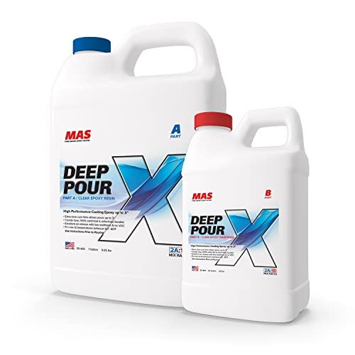 MAS Epoxies Deep Pour X Epoxy Resin Kit, 1.5-Gallon, (1-Gal Resin + 0.5-Gal Harderner) for Casting, Encapsulating, Fill Large Voids, River Tables, Sculptures, Live Edge Wood Tables - size: 1.5 Gal