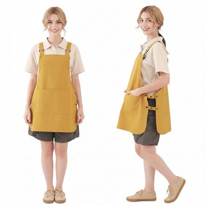 NEWGEM Waterproof Apron with Pockets for Women Cooking Painting Baking Gardening - color: 3 Pockets Yellow