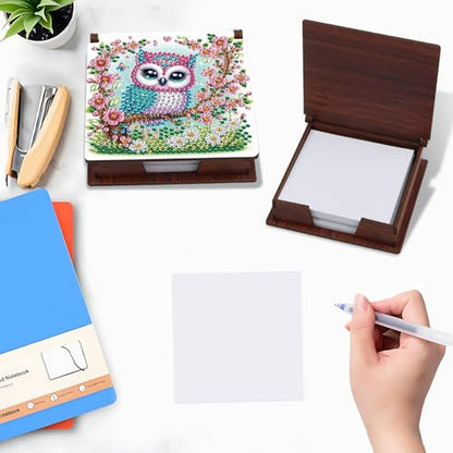 Diamond Painting Kit memo Box, Diamonds Art DIY Owl and Flower Patterns Sticky Note Box Special Shape Drill, with 160 Sticky Note, Ideal for Home Office Supplies, Handicrafts, Holiday Gifts - color: Owl and Flower