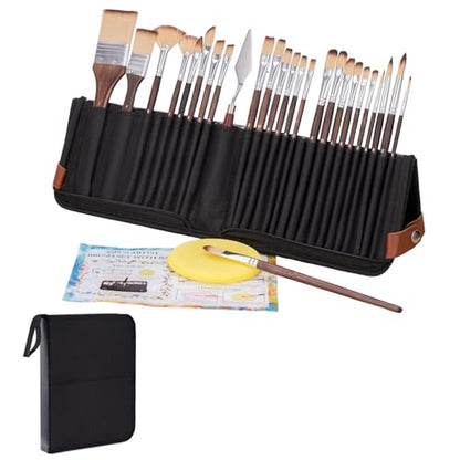 26pcs Paint Brush Set, Includes Flat, Filbert, Fan, Dagger, Cat Tongue, Round, Angle, Rigger & Palette Knife, Travel Paint Brushes for Acrylic Painting, Watercolor, Oil, Canvas, Face Painting