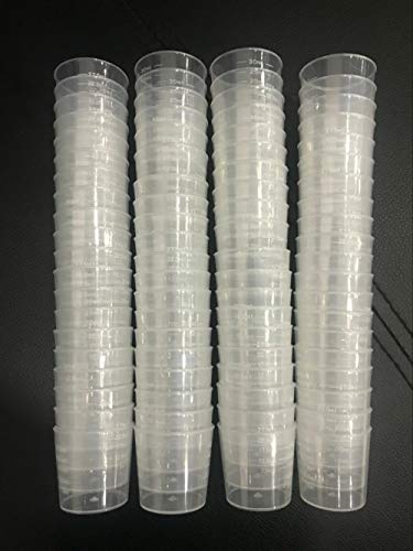 Kbraveo 100 Pack 30ml (1 OZ) Plastic Clear Graduated Cups Transparent Scale Cups Clear Measuring Cups with 100 Pack Wooden Stirring Sticks for Mixing Painting, Stain, Epoxy, Resin