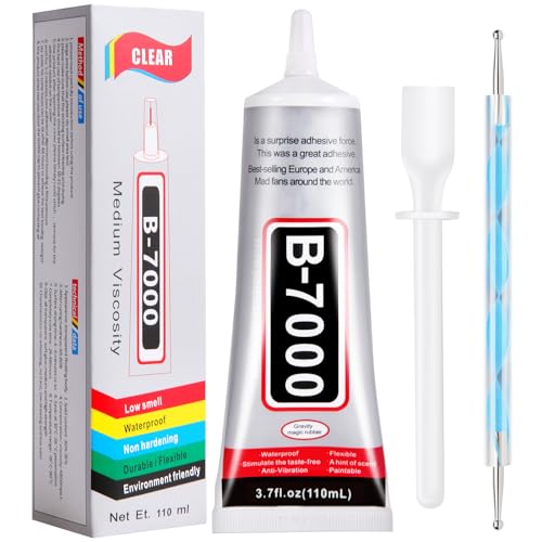 110 ml B7000 Adhesive for Crafts, Clear Glue with Spreaders and Dotting Pen Tool, Multipurpose for Rhinestones, Fabric, DIY, Makeup, Shoes, Jewelry Making, Nail Art - color: 1 PCS, 110 ML