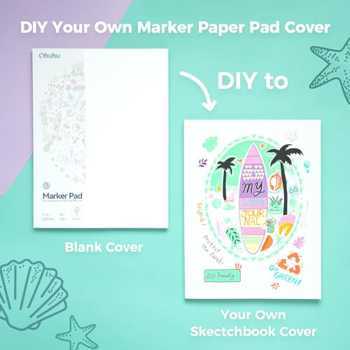 Ohuhu Double Sided Marker Pads Art Sketchbook Bleedproof - 10x7.6 Spiral Bound Type + 9x12 Glue Bound Type Set, Total 2psc Marker Pads