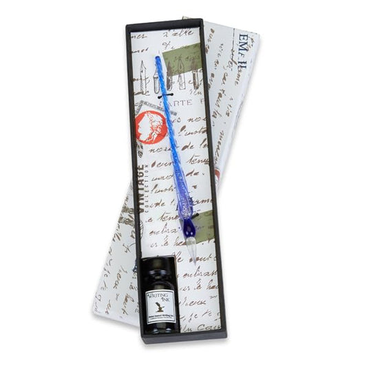 Nostalgic Impressions Murano Glass Calligraphy Dip Pen & Ink Set Shimmering Colors (Blue) - color: Blue