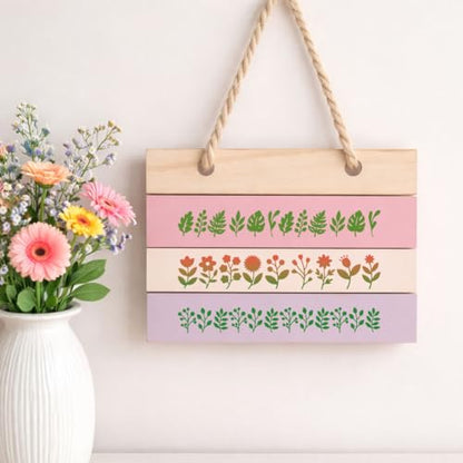 2 Pcs Spring Flower Silk Screen Stencil, Leaf Border Self-Adhesive Reusable Silk Screen Printing Stencils Templates for Painting on Wood, T-Shirt, Fabric, Wall, Home Craft Decor - style: Spring Flower