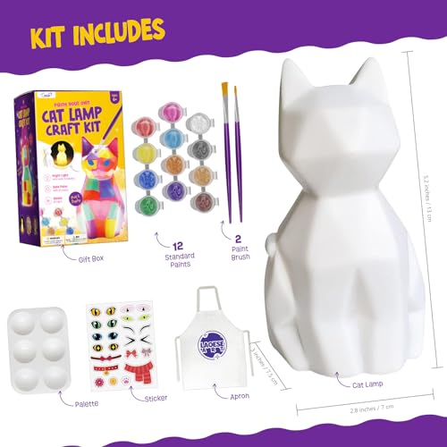 LAOESE Paint Your Own Cat Lamp Kit, Arts and Crafts for Kids Ages 8-12, Art Supplies Painting kit for Kids 6-12, Cat Night Light Toys Girls Boy Birthday Gifts for Kids Ages 3 4 5 6 7 8 9 10 11 12+ - style: Cat