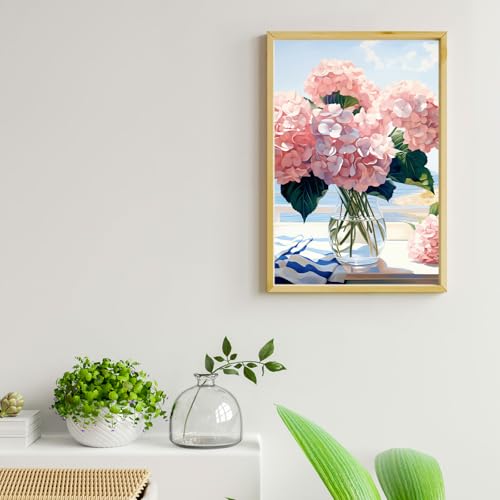 Ginkko Paint by Numbers Kit for Adults Beginner & Kids Ages 8-12 with Wooden Frame Easy Acrylic on Canvas 8x12 inch with Paints and Brushes, Flower(Include Framed) - color: Hydrangea framed, size: 8x12 Inch