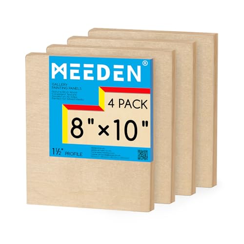 MEEDEN Unfinished Wood Canvas Board: 1-1/2" Deep 8x10” Wooden Canvas Panel Pack of 4 - Blank Cradled Wood Art Board for Painting - size: 8"x10"- 4 Pack