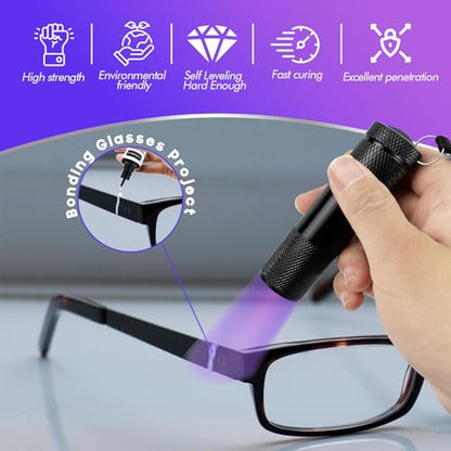 EDSRDXS 10ml UV Welding Resin Bonding Glue Kit with 3W UV Light | Bonds glass, metal & plastics. Clear weld for home repairs. Thin tube for precise drops.