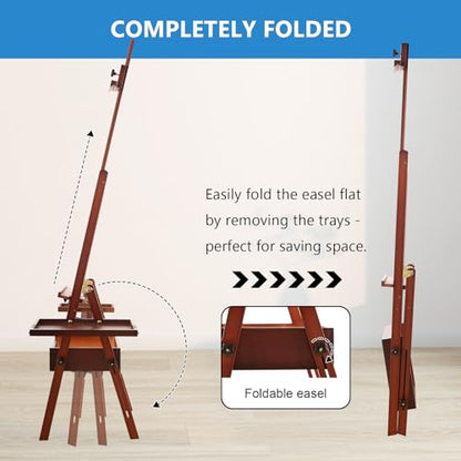 Large Wooden Painting Easel with Storage Drawer and Palettes, H-Frame Studio Easel Stand Holds Canvas up to 36 Inches, Suitable for Adults, Beginners, and Artists, Walnut - style: Walnut
