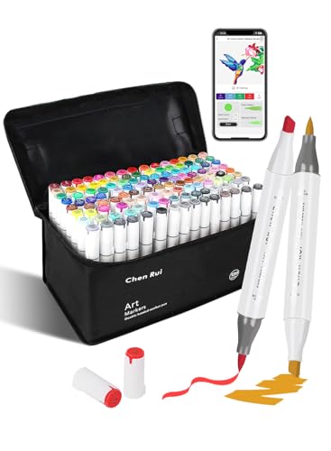 120 Colors Alcohol Markers Brush and Chisel Tip with APP Chen Rui Markers | Dual Tips | Alcohol-Based | Blendable | Non Toxic | No Bleeding | for Artist Adults Coloring Drawing Illustration Sketching