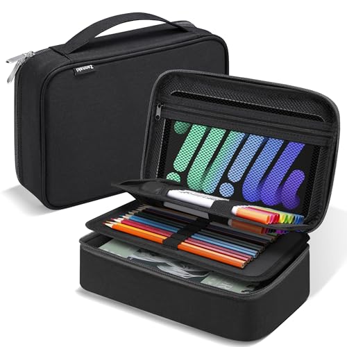Zannaki Big Capacity Storage Pouch Marker Pen Pencil Case Simple Stationery Bag Box Art Tool & Sketch Storage Boxes for Bullet Journal Middle High School Office College Student Girl Women Adult Teen - color: L Black