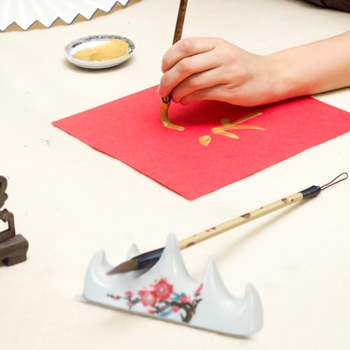 PATIKIL Calligraphy Writing Brush Rack, 2 Pack 4 Ports Ceramic Chinese Calligraphy Brush Pen Holder Stand Rest Tool for Writing Painting Brushes, White