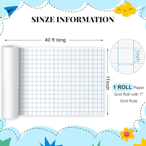 Jetec 1 Roll Large Grid Graph Paper Roll 1'' Grid 11 Inch x 40ft Sewing Pattern Paper for Drafting Quilting Drawing Sketching Classroom Teaching Supplies Gifts - color: 1'' Grid, size: 11 Inch X 39ft