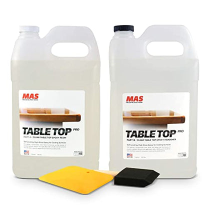 MAS Epoxies Table Top Pro Epoxy Kit, 2-Gallon, (1-Gal Part A + 1-Gal Part B) Crystal Clear Resin Casting for DIY Arts, Crafts, Countertops, Wood Tables, Tabletops, Bar Tops - size: 2 Gallon