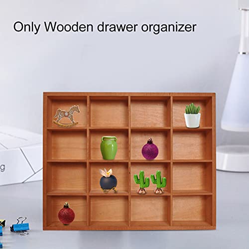 1Pc Wooden Drawer Organizer,16 Compartments Divided Tray for Arts Crafts Supplies,13.4x10.6x2‘’,Multifunction Serving Tray Divided Platter Food Server,Wooden Food Serve Tray,for Snack,Tea Bag,Hotpot