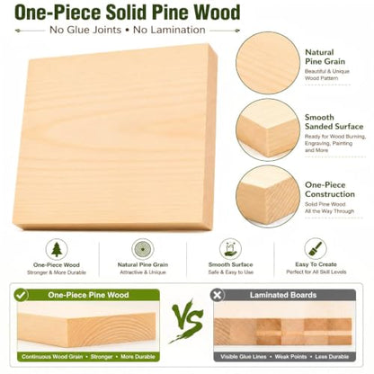 4 PCS Solid Pine Wood Blocks, 8 x 8 x 1 Inch One-Piece Unfinished Wood Panels for Wood Burning, Laser Engraving, Painting, DIY Signs, Home Decor and Craft Projects - size: 8x8x1 Inch