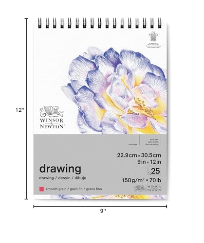 Winsor & Newton Classic Drawing Paper Pad, 9" x 12", 25 Sheets, 150gsm, Wired, Natural White - style: 9" x 12"