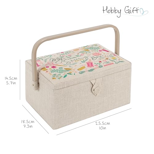 Hobby Gift Medium Sewing Box Organiser, Fabric Covered Storage Box with Handle, Internal Tray, Pin Cushion and Pocket for Sewing, Quilting and Knitting Supplies - color: My Sewing
