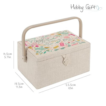 Hobby Gift Medium Sewing Box Organiser, Fabric Covered Storage Box with Handle, Internal Tray, Pin Cushion and Pocket for Sewing, Quilting and Knitting Supplies - color: My Sewing