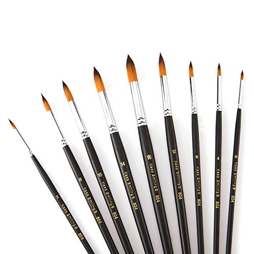 9 Pcs Pointed Round Long Handle Artist Paint Brush Set, Quality Synthetic Hair and Wooden Handle for Acrylic Watercolor Oil Painting, Great for Beginners and Professionals - size: Round (Long Handle)