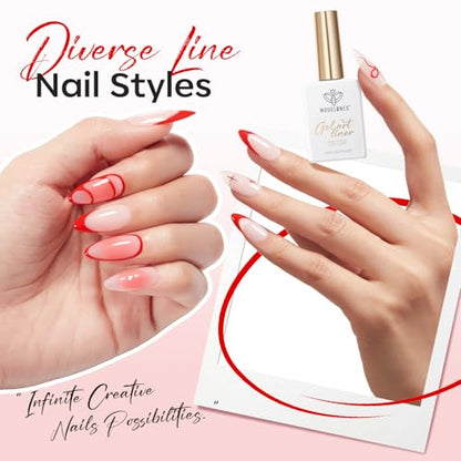 modelones Red French Tip Liner Gel Polish, 15 ML Bright Apple Red Valentine's Day Nail Art Paint Swirl with Ultra Fine Line Brush Soak Off U V DIY Home Salon Professional Manicure Gift for Women - color: Apple Red Liner