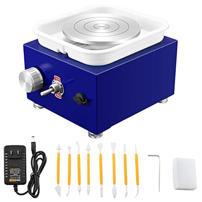 Mini Pottery Wheel Machine for Adults & Beginners, 2 Turntables (3.94" & 2.56") | 0-2000 RPM Adjustable Speed Pottery Machine Removable Splash Tray Ceramic Making Kit Includes 8 Sculpting Tools - color: Blue
