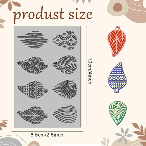 CHGCRAFT Artistic Leaves Clay Texture Mat Bohemian Polymer Clay Molds Abstract Pattern DIY Clay Texture Tools for Clay Pottery Earring Jewelry Making Stamp Engraving Machines, Leaf, 3.9x2.6inch - style: Artistic Leaves