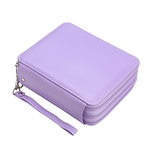 PU Pencil Case with 72 Slots - Colored Pencil Case Organizer with Zipper for Watercolor Pens or Markers - color: Purple