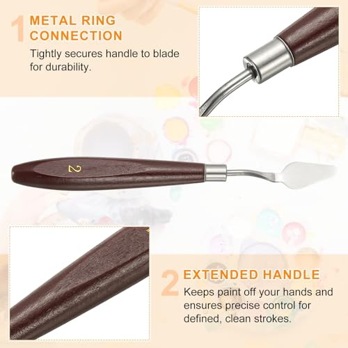 HARFINGTON Palette Knife Painting Tool 1.1 x 0.59 Stainless Steel Art Spatula Pallet Knives Scrapers Tools with Beech Wood Handle for Acrylic Oil Canvas Mixing Spreading, Red/Silver - size: 1.1" x 0.59"