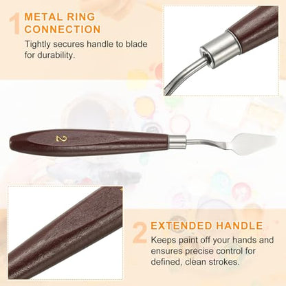 HARFINGTON Palette Knife Painting Tool 1.1 x 0.59 Stainless Steel Art Spatula Pallet Knives Scrapers Tools with Beech Wood Handle for Acrylic Oil Canvas Mixing Spreading, Red/Silver - size: 1.1" x 0.59"