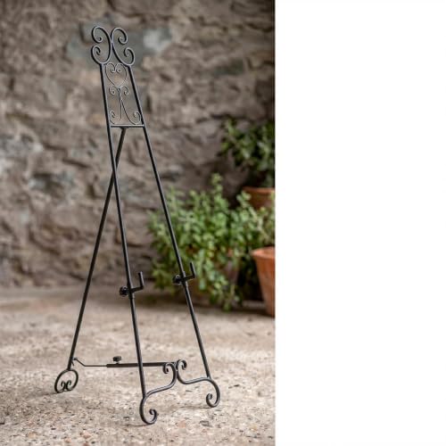 Vintage Scrollwork Metal Display Easel Stand – Adjustable Floor Tripod for Wedding Welcome Signs, Posters, Photo Frames & Artwork – Decorative Home, Party & Gallery Rack, Black - color: Black