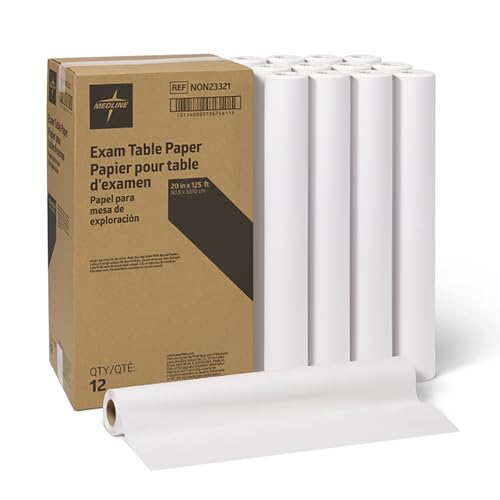 Medline Medical Exam White Crepe Table Paper, 20" x 125' and Durable for Healthcare Needs, Case of 12 Rolls - size: 20 inches x 125 feet, Case of 12 Rolls